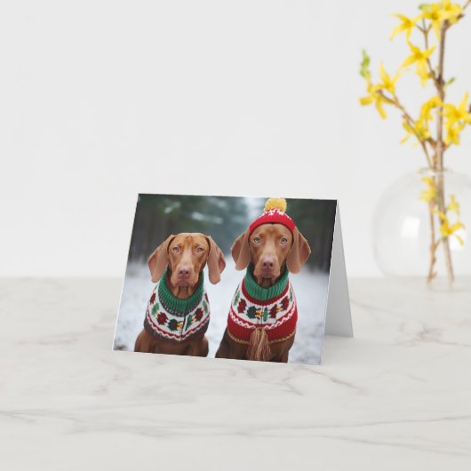 Hongaars Vizla Dogs Kerst Kaart (Gele Bloem)