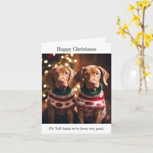Hongaars Vizla Puppies Kerst Kaart (Gele Bloem)