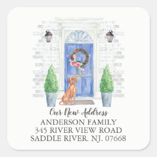 Hongaars Vizsla blauw deur Nieuw adreslabel Vierkante Sticker