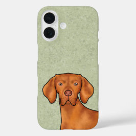 Hongaars Vizsla Cartoon Pointer Hondenkop Groen iPhone 16 Hoesje