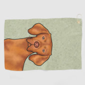 Hongaars Vizsla Cartoon Pointer Hondenkop Groen Golfhanddoek (Horizontaal)