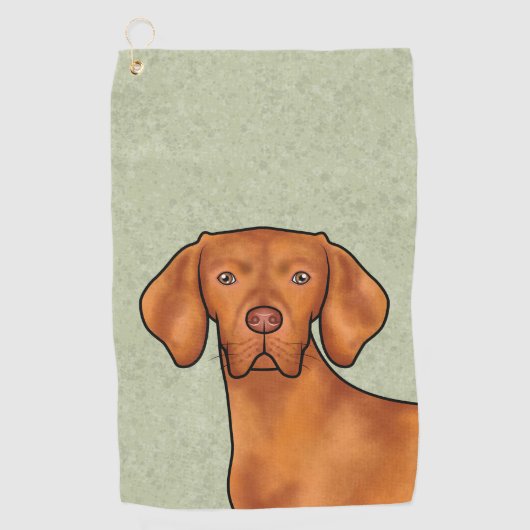 Hongaars Vizsla Cartoon Pointer Hondenkop Groen Golfhanddoek (Voorkant)