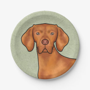 Hongaars Vizsla Cartoon Pointer Hondenkop Groen Papieren Bordje
