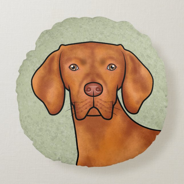 Hongaars Vizsla Cartoon Pointer Hondenkop Groen Rond Kussen (Voorkant)