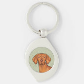 Hongaars Vizsla Cartoon Pointer Hondenkop Groen Sleutelhanger (Voorkant)