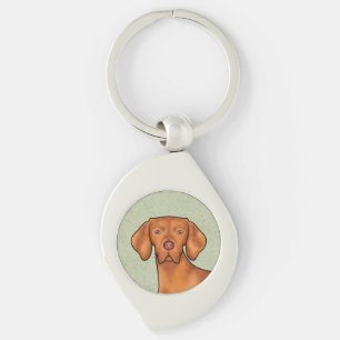Hongaars Vizsla Cartoon Pointer Hondenkop Groen Sleutelhanger