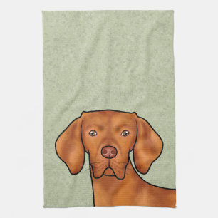 Hongaars Vizsla Cartoon Pointer Hondenkop Groen Theedoek