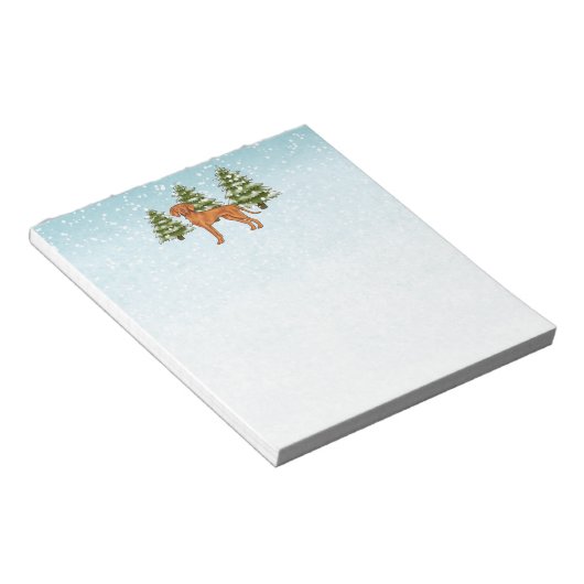 Hongaars Vizsla Dog In Sneeuwrijk Winterbos Schatt Notitieblok (Schuin)