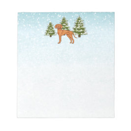 Hongaars Vizsla Dog In Sneeuwrijk Winterbos Schatt Notitieblok