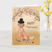 Hongaars Vizsla Funny Pilgrim Pet Thanksgiving Kaart (Gele Bloem)