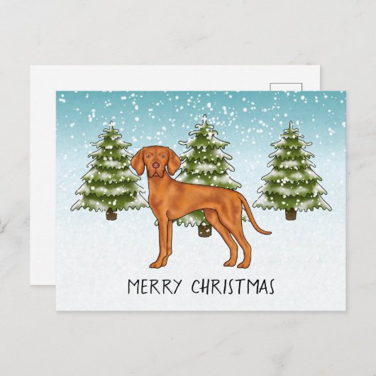 Hongaars Vizsla Hond Sneeuwig Winter Bos Feestelij Briefkaart (Voorkant / Achterkant)