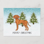 Hongaars Vizsla Hond Sneeuwig Winter Bos Feestelij Briefkaart (Voorkant)