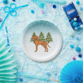 Hongaars Vizsla Hond Sneeuwig Winter Bos Feestelij Papieren Bordje (Feest)