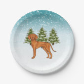 Hongaars Vizsla Hond Sneeuwig Winter Bos Feestelij Papieren Bordje (Voorkant)