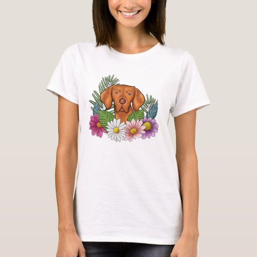Hongaars Vizsla hoofd met kleurrijke zomerbloemen T-shirt (Voorkant)