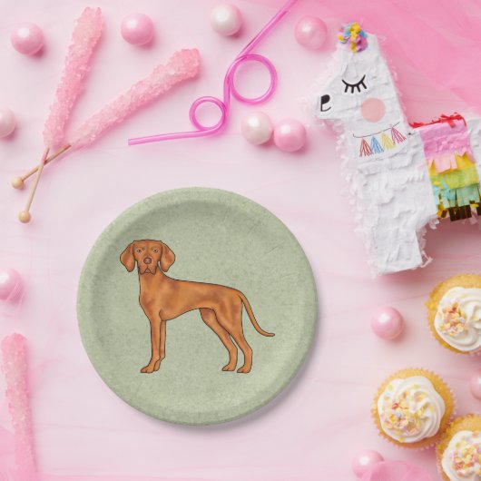 Hongaars Vizsla Schattige Pointer Dog Staande Groe Papieren Bordje (Feest)