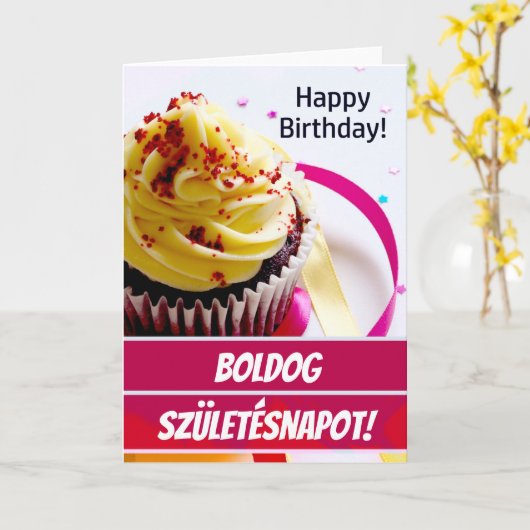 Hongaarse Birthday Kaart / Születésnapi Köszöntés (Gele Bloem)