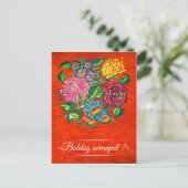 Hongaarse bloem in rood -      naamdag briefkaart (Staand voorkant)