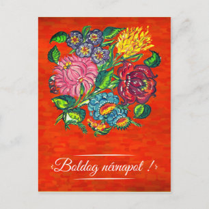 Hongaarse bloem in rood - naamdag briefkaart