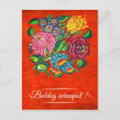 Hongaarse bloem in rood - naamdag briefkaart (Voorkant)