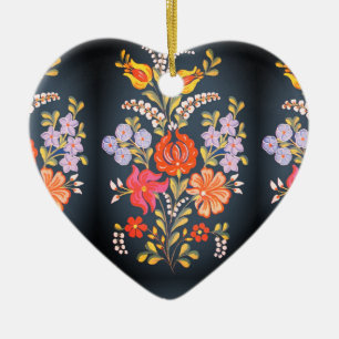 Hongaarse bloemen -levendige kleuren hartvorm keramisch ornament