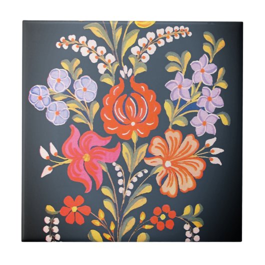 hongaarse bloemen - levendige kleuren tegeltje (Voorkant)