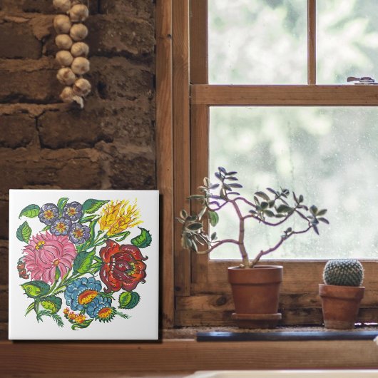 Hongaarse boerenbloemen tegeltje