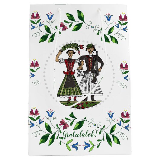 Hongaarse bruiloft paar gefeliciteerd! medium cadeauzakje (Voorkant)