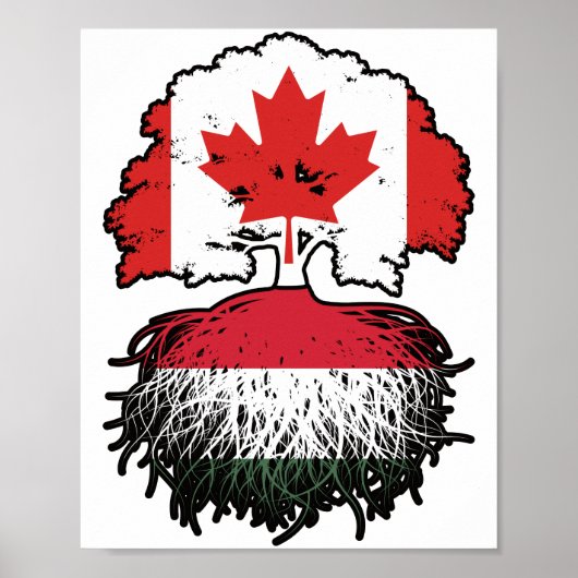 Hongaarse Canadese vlag over bomen in Canada Poster (Voorkant)