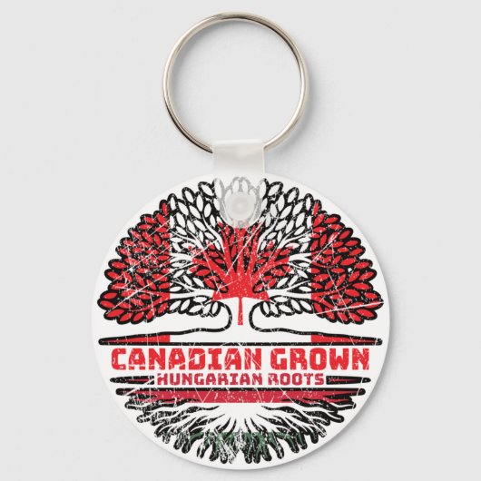 Hongaarse Canadese vlag over bomen in Canada Sleutelhanger (Voorkant)