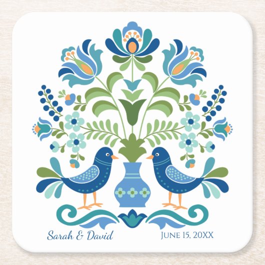 Hongaarse Design Blauwe Vogels Onderzetter (Voorkant)