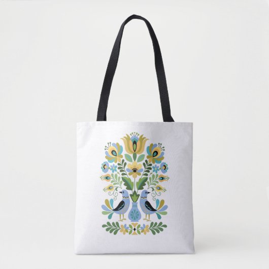 Hongaarse Folk Art Birds in Blue and Gold Tote Bag (Voorkant)