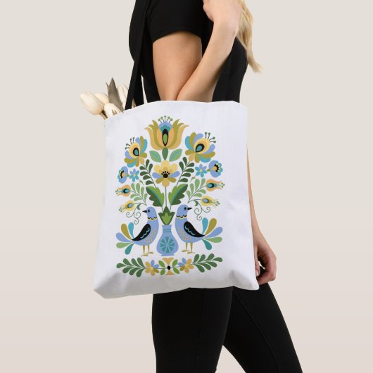 Hongaarse Folk Art Birds in Blue and Gold Tote Bag (Dichtbij)
