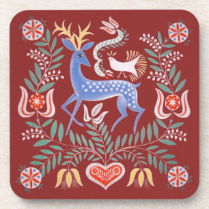 Hongaarse Folk Art Deer Beverage Coaster Bier Onderzetter