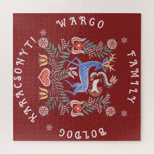 Hongaarse Folk Art Merry Kerstmis Legpuzzel (Horizontaal)