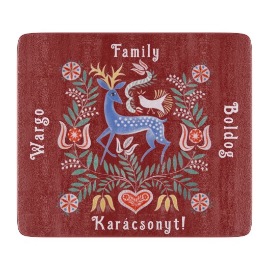 Hongaarse Folk Art Merry Kerstmis Snijplank (Voorkant)