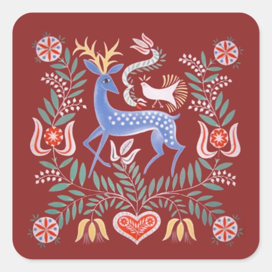 Hongaarse Folk Art Vierkante Sticker (Voorkant)