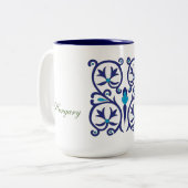 Hongaarse Folk Blue Embroidery Tweekleurige Koffiemok (Voorkant links)