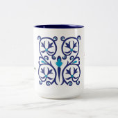 Hongaarse Folk Blue Embroidery Tweekleurige Koffiemok (Center)