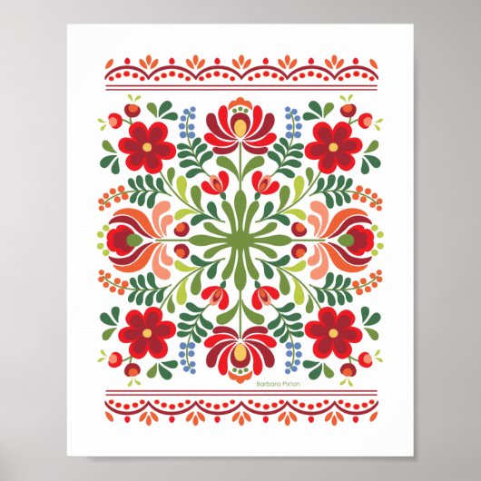 Hongaarse Folk Design Red en roze Poster (Voorkant)