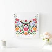 Hongaarse folkpatroon - Kalocsa borduurbloem Vierkante Klok (Huis)