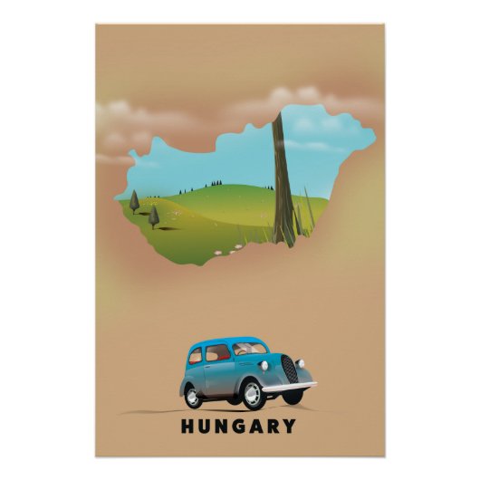 Hongaarse geïllustreerde kaartreisposter perfect poster (Voorkant)