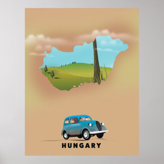 Hongaarse geïllustreerde kaartreisposter poster (Voorkant)