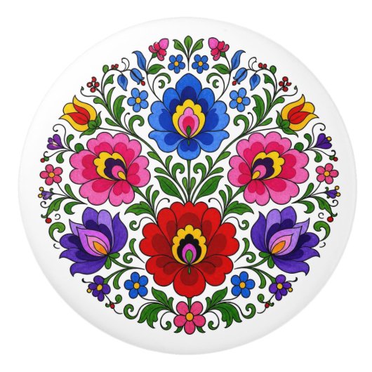 Hongaarse Kalocsa Bloemen Folk Art Keramische Knop (Voorkant)