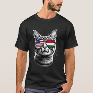 Hongaarse Kat Zonnebril Ontwerp Hongarije VS Vlag T-shirt