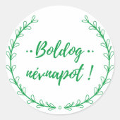 Hongaarse naamdag wenst typografie ronde sticker (Voorkant)