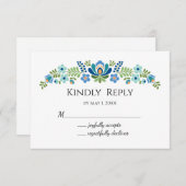 Hongaarse ontwerp blauwe vogels RSVP kaartje (Voorkant / Achterkant)