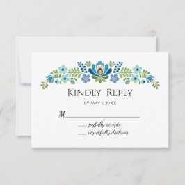 Hongaarse ontwerp blauwe vogels RSVP kaartje