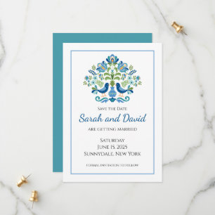 Hongaarse ontwerp blauwe vogels save the date