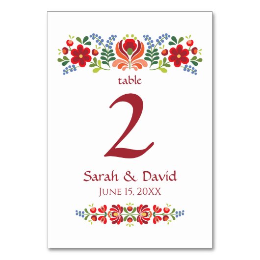 Hongaarse ontwerp rode bloemen tabelnummer Kaart (Voorkant)